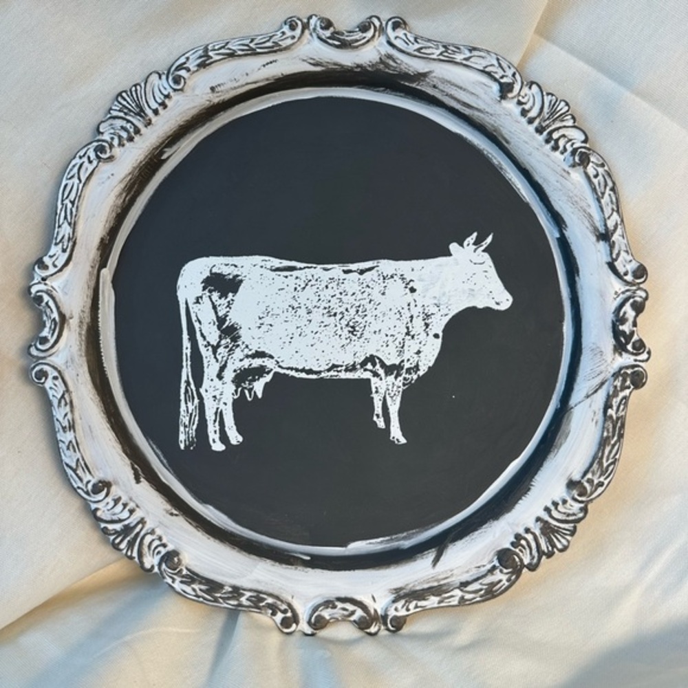 Silver platter hand painted to a French country tray.